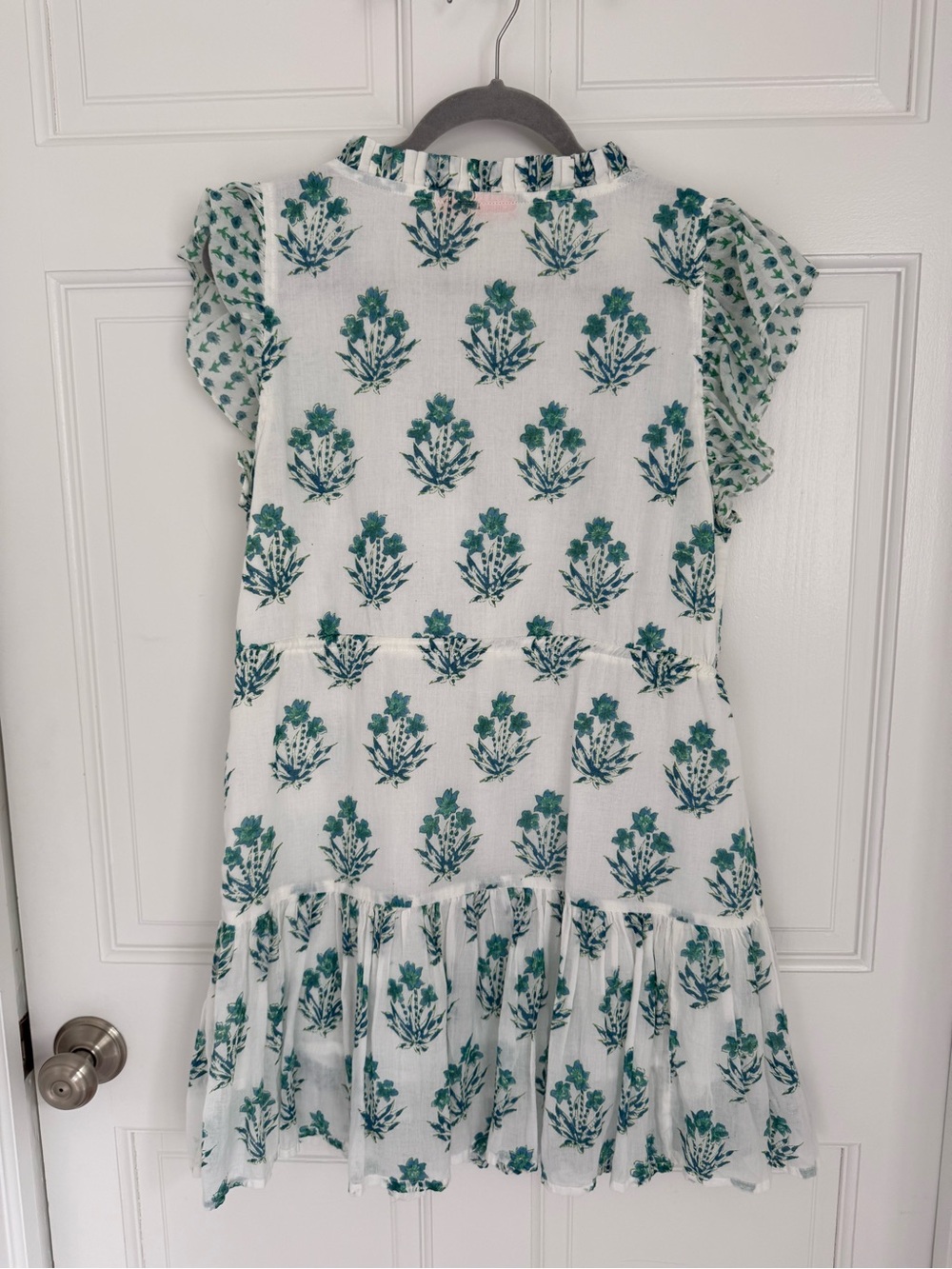 Oliphant White Dress with Teal Floral Print - Picture 3 of 5